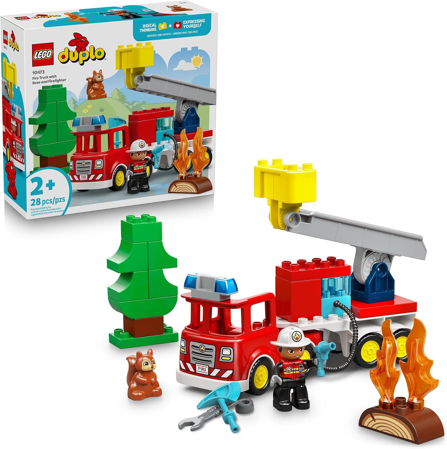 FIRE TRUCK WITH HOSE AND FIREFIGHTER