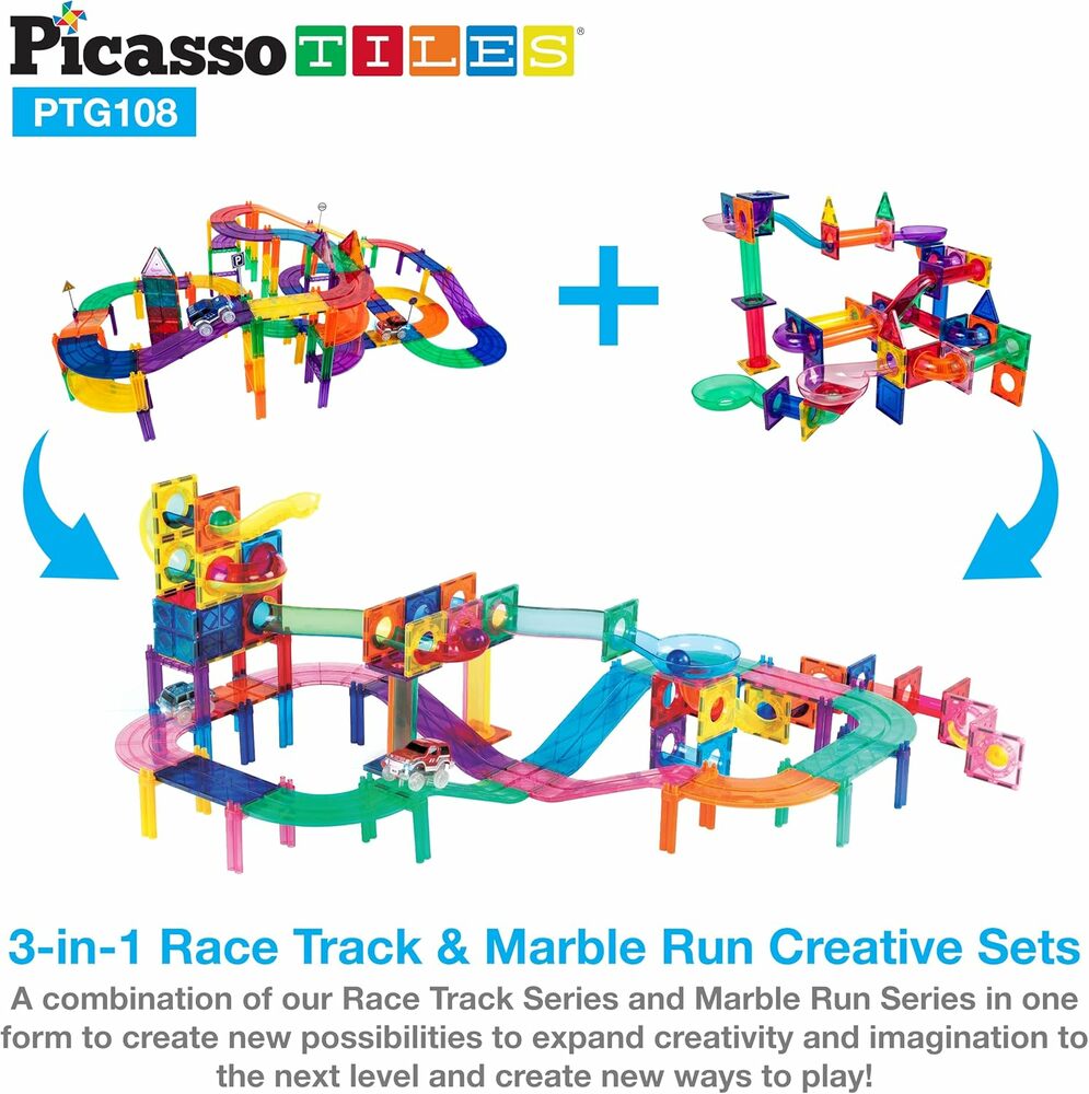 MAGNETIC MARBLE &amp; RACE CAR SET 108 PC