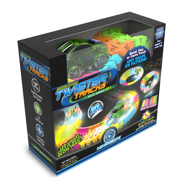 TWISTER TRACKS NEON GLOW IN THE DARK GREEN RACE CAR